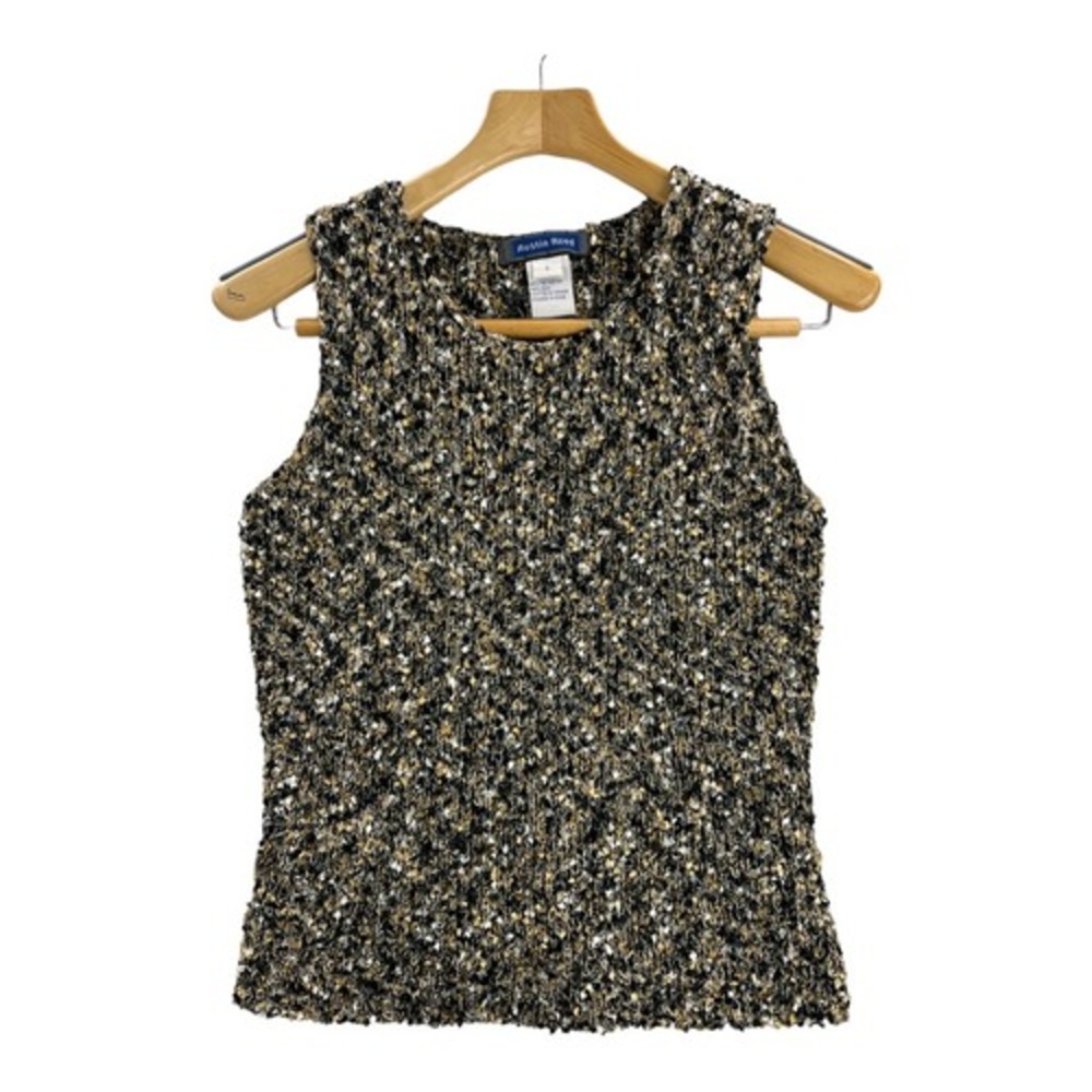 Austin Reed Knit Top Women S Gold Black Excellent Silk Blend Metallic Shell